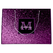 Bruiloftsfeest paarse roze glitters glam monogram groot cadeauzakje (Voorkant)
