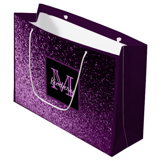 Bruiloftsfeest paarse roze glitters glam monogram groot cadeauzakje (Voorkant Gekanteld)