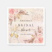Bruiloftsfeest pampas gras roze goud bubbel servet (Voorkant)