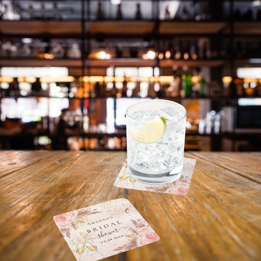 Bruiloftsfeest pampas roze goud bubbel kartonnen onderzetters