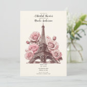 Bruiloftsfeest Paris Eiffeltoren & Roze Rozen Kaart (Staand voorkant)