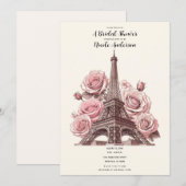 Bruiloftsfeest Paris Eiffeltoren & Roze Rozen Kaart (Voorkant / Achterkant)