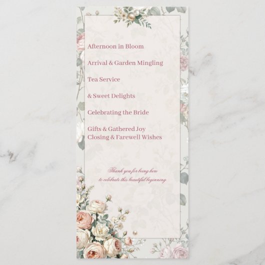 Bruiloftsfeest Programma Kaart | Romantische Blush (Achterkant)