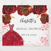 Bruiloftsfeest rode witte jurk bloemen sparkling wijnetiket (Enkel label)