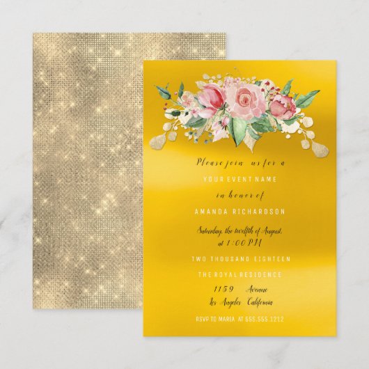 Bruiloftsfeest roze geschilderde bloem waterverf kaart (Voorkant / Achterkant)