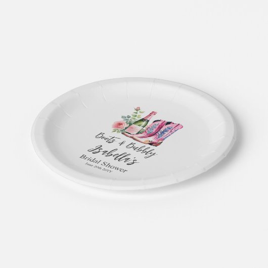 Bruiloftsfeest Roze met Laarzen en Bruisend Papieren Bordje (Gekanteld)