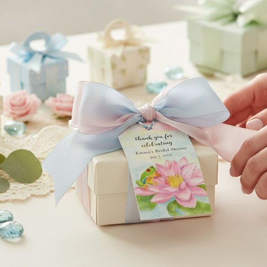 Bruiloftsfeest Roze Waterlelie & Boomkikker Cadeaulabel
