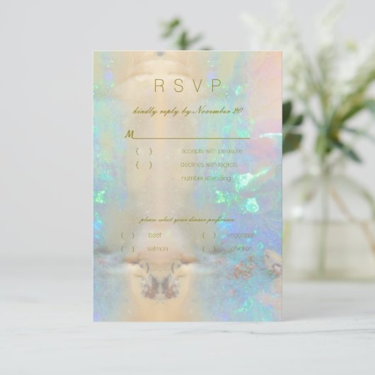 Bruiloftsfeest RSVP van Opal Edelsteen Kaart (Staand voorkant)