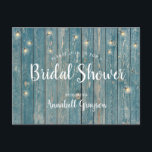 Bruiloftsfeest Rustic Blue met vuurvliegjes Uitnodiging Briefkaart<br><div class="desc">Rustieke uitnodigingskaart voor bruiloftsfeest met vuurvliegjes over blauwe houtnerf. Mail me @ JMR_Designs@yahoo.com als je hulp nodig hebt of een speciale wens hebt.</div>