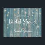 Bruiloftsfeest Rustic Blue met vuurvliegjes Uitnodiging Briefkaart<br><div class="desc">Rustieke uitnodigingskaart voor bruiloftsfeest met vuurvliegjes over blauwe houtnerf. Mail me @ JMR_Designs@yahoo.com als je hulp nodig hebt of een speciale wens hebt.</div>