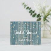 Bruiloftsfeest Rustic Blue met vuurvliegjes Uitnodiging Briefkaart (Staand voorkant)