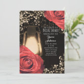 Bruiloftsfeest 'Rustic Glow Lantern & Red Roses' Kaart (Staand voorkant)