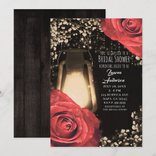 Bruiloftsfeest 'Rustic Glow Lantern & Red Roses' Kaart