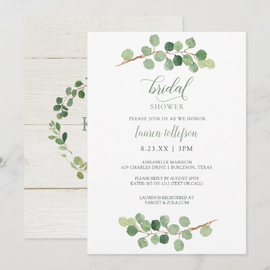 Bruiloftsfeest - Rustieke Eucalyptusgroen Kaart (Voorkant / Achterkant)