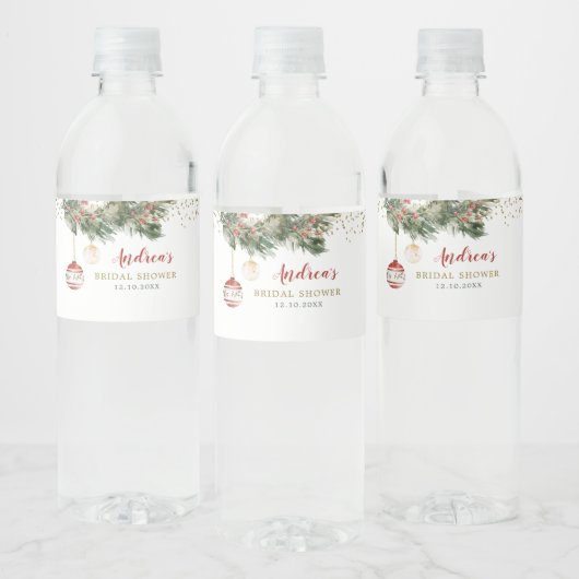 Bruiloftsfeest 's winters de hal met kerstversieri waterfles etiket (Flessen)