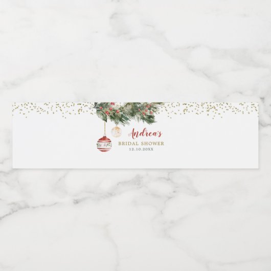 Bruiloftsfeest 's winters de hal met kerstversieri waterfles etiket (Enkel label)