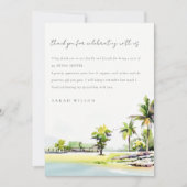 Bruiloftsfeest Strand Palmboom Aquarel Bedankkaart (Voorkant)