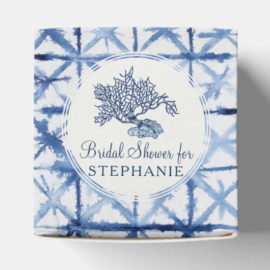 Bruiloftsfeest Strand Schelp Modern Blauw en Wit Bedankdoosjes (Bovenkant)