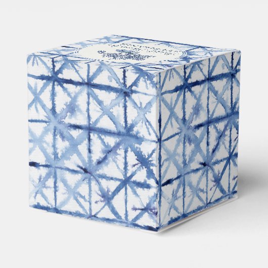 Bruiloftsfeest Strand Schelp Modern Blauw en Wit Bedankdoosjes (Achterkant)