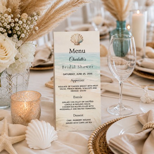 Bruiloftsfeest strandfeest menu kaart
