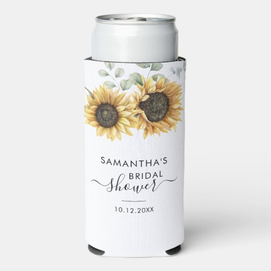 Bruiloftsfeest Sunflower Eucalyptus Script Seltzer Blikjeskoeler (Seltzer Achterkant)