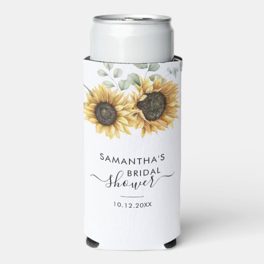 Bruiloftsfeest Sunflower Eucalyptus Script Seltzer Blikjeskoeler (Seltzer Voorkant)