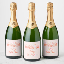 Bruiloftsfeest Thee Thema Whimsical Doodle Sparkling Wijnetiket
