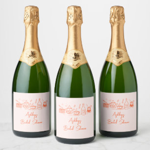 Bruiloftsfeest Thee Thema Whimsical Doodle Sparkling Wijnetiket