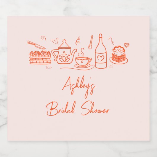 Bruiloftsfeest Thee Thema Whimsical Doodle Sparkling Wijnetiket