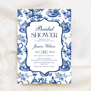 Bruiloftsfeest Theepartij Blauw Witte Chinoiserie Kaart