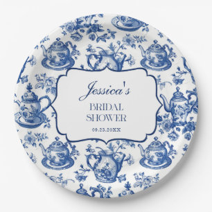 Bruiloftsfeest Theepartij Blauw Witte Chinoiserie Papieren Bordje