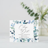Bruiloftsfeest uitgesteld datum Elegante blauwe ro Briefkaart (Staand voorkant)