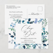 Bruiloftsfeest uitgesteld datum Elegante blauwe ro Briefkaart (Voorkant / Achterkant)