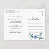 Bruiloftsfeest uitgesteld datum Elegante blauwe ro Briefkaart (Achterkant)