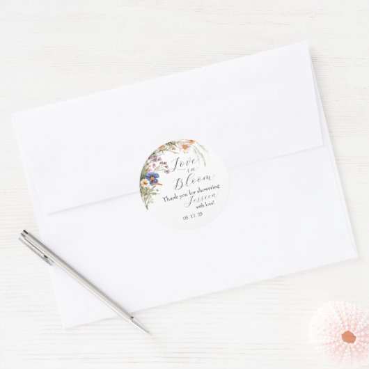 Bruiloftsfeest Uitnodiging "Liefde in Bloei" van A Ronde Sticker (Envelop)