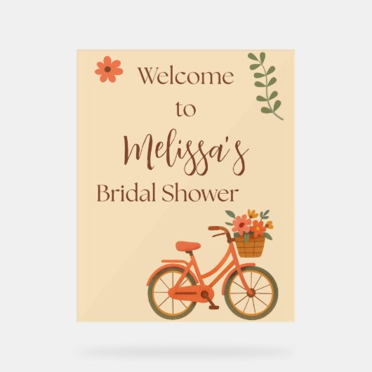 Bruiloftsfeest uitnodiging, Perzik Bloemige Fiets Acryl Bord (Voorkant)