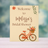 Bruiloftsfeest uitnodiging, Perzik Bloemige Fiets Acryl Bord (Neutraal)