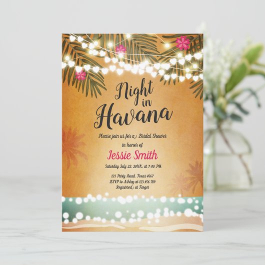 Bruiloftsfeest Uitnodiging 's Avonds in Havana Het (Staand voorkant)
