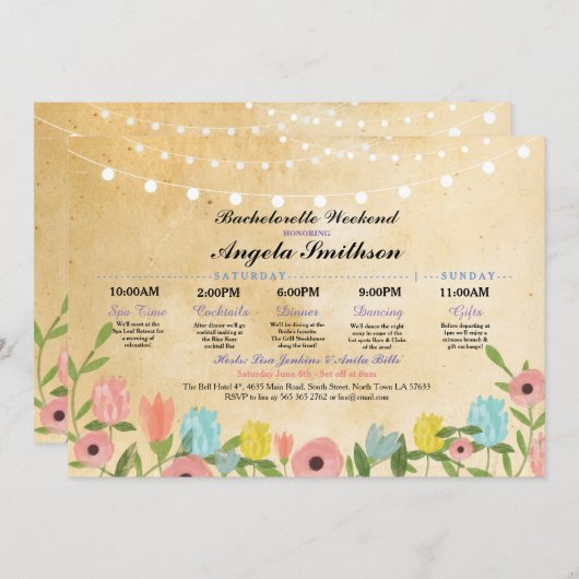 Bruiloftsfeest Verlichting Bloemen Itinerarium Vin (Voorkant / Achterkant)