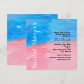Bruiloftsfeest Waterverf Blauw & Roze Uitnodiging (Voorkant / Achterkant)