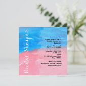Bruiloftsfeest Waterverf Blauw & Roze Uitnodiging (Staand voorkant)