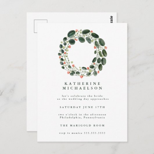 BRUILOFTSFEEST | Waterverf Krans Uitnodiging (Voorkant / Achterkant)