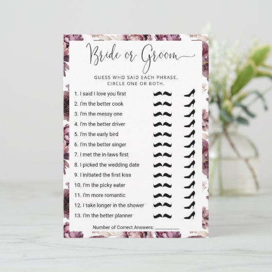 Bruiloftsfeest Wie kent het koppel het beste? spel Kaart (Staand voorkant)
