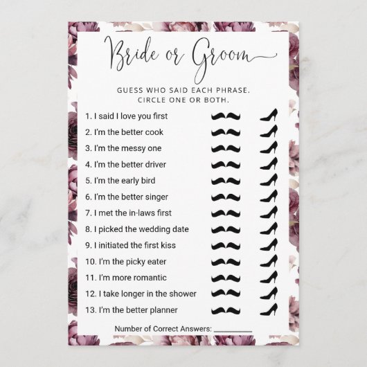 Bruiloftsfeest Wie kent het koppel het beste? spel Kaart (Voorkant)