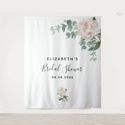Bruiloftsfeest witte eucalyptus groen elegantes wandkleed (Voorkant)