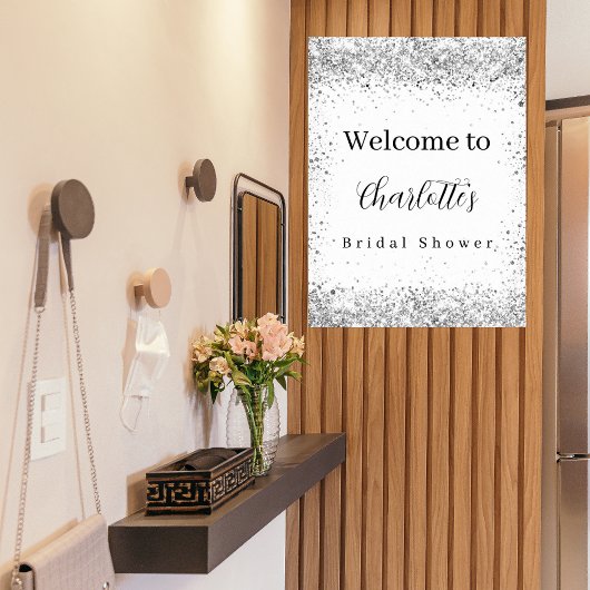 Bruiloftsfeest witte zilveren glitterscript welkom poster