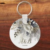 Bruiloftsfeest zilver gouden witte rozen bloemen sleutelhanger (Achterkant)