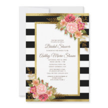 Bruiloftsfeest Zwart Wit Strepen Roze Bloemen Goud
