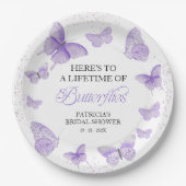 Bruiloftsfeestje "A Lifetime of Butterflies" Paars Papieren Bordje (Voorkant)