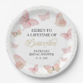 Bruiloftsfeestje "A Lifetime of Butterflies" Roze  Papieren Bordje (Voorkant)